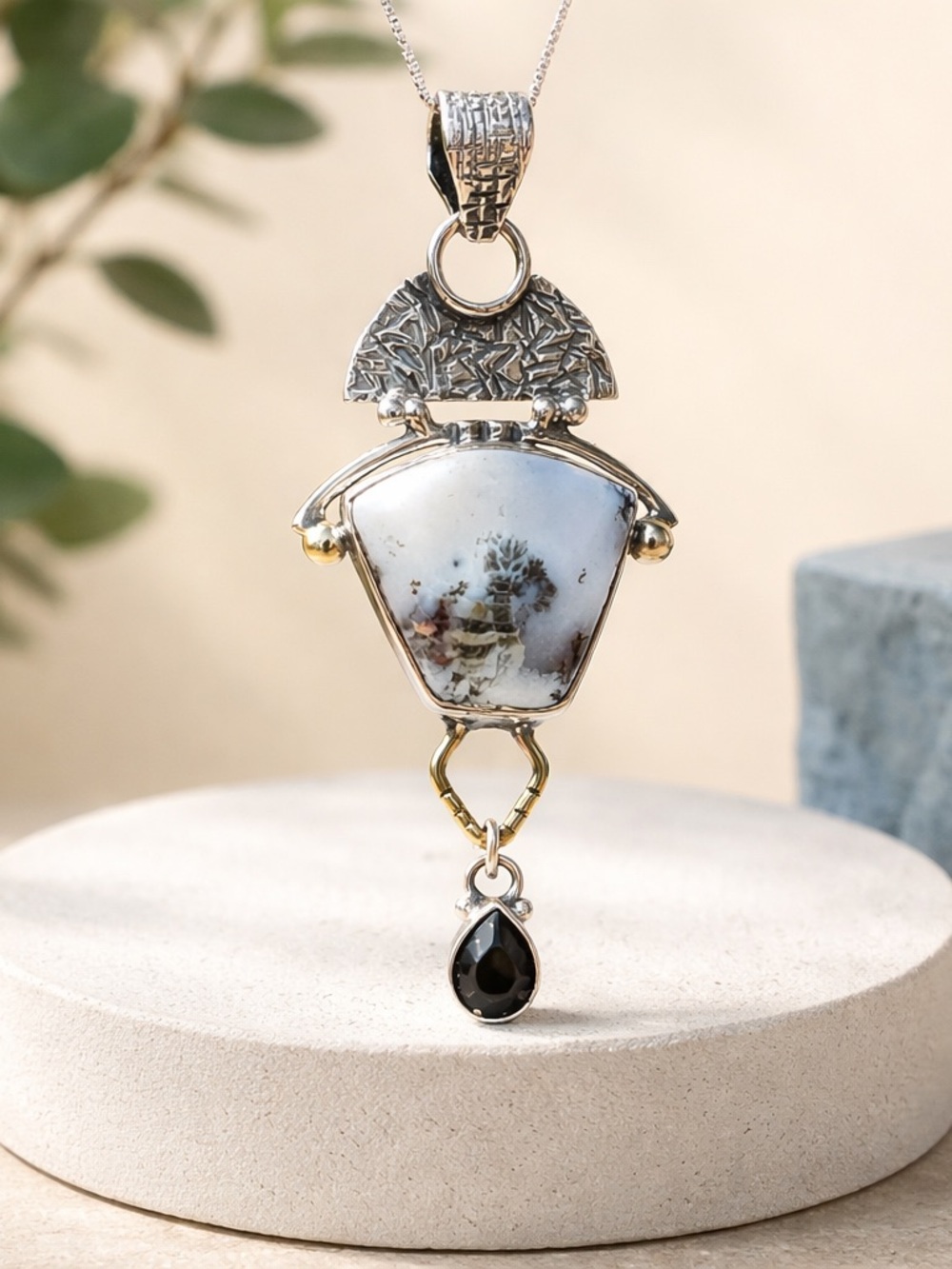 Dendritic Opal & Onyx Necklace